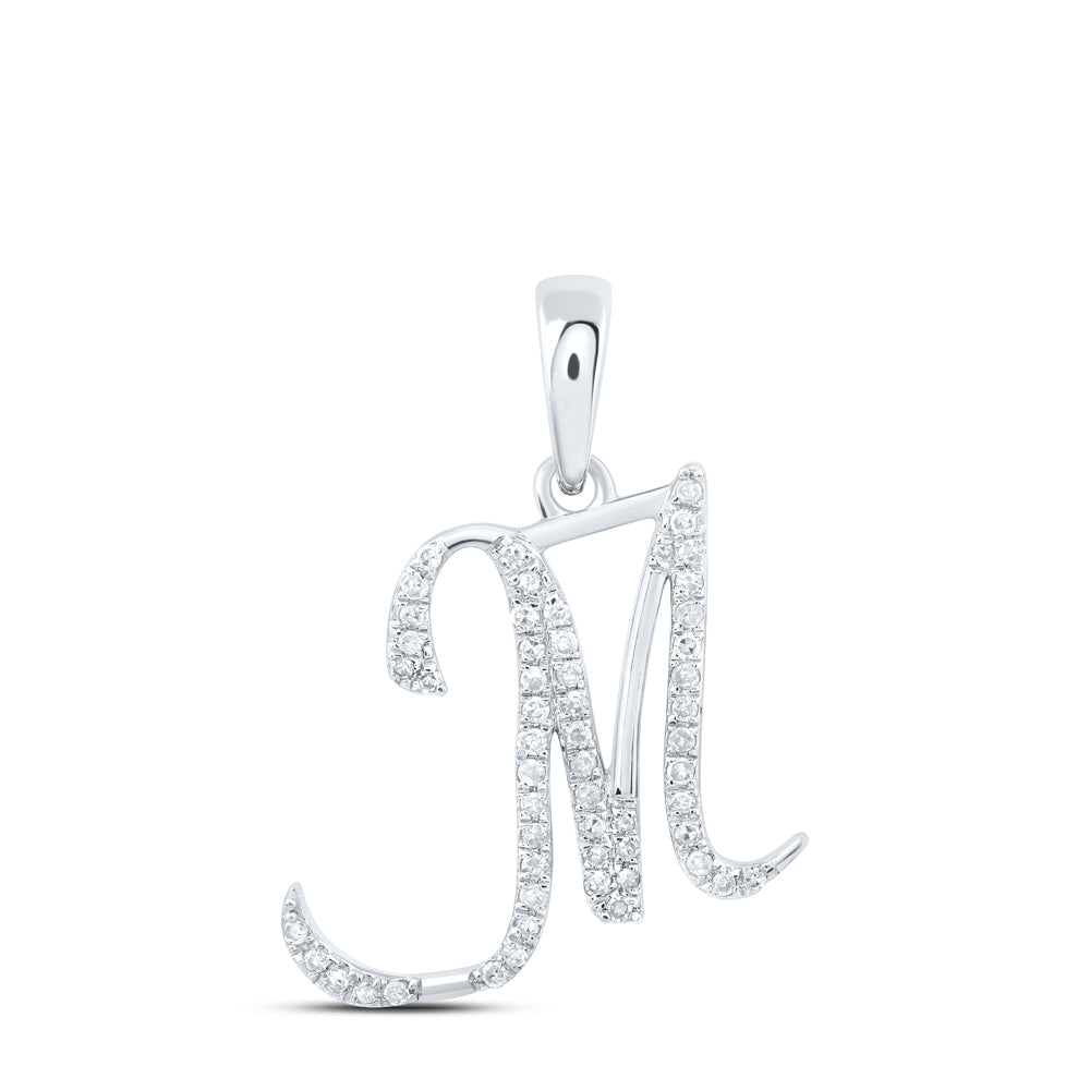 10kt White Gold Womens Round Diamond M Initial Letter Pendant 1/6 Cttw