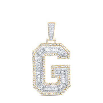 14kt Two-tone Gold Mens Baguette Diamond G Initial Letter Charm Pendant 1-7/8 Cttw