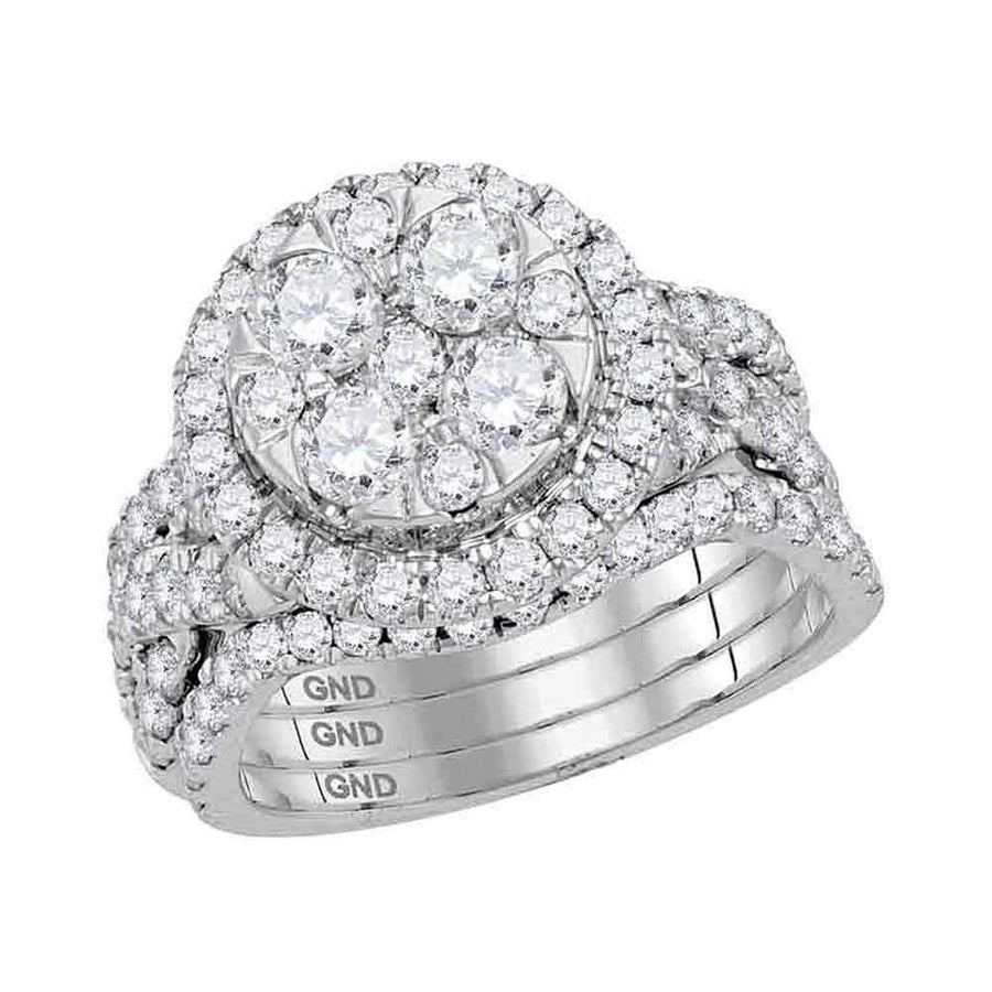 14kt White Gold Round Diamond Bridal Wedding Ring Band Set 2-1/2 Cttw