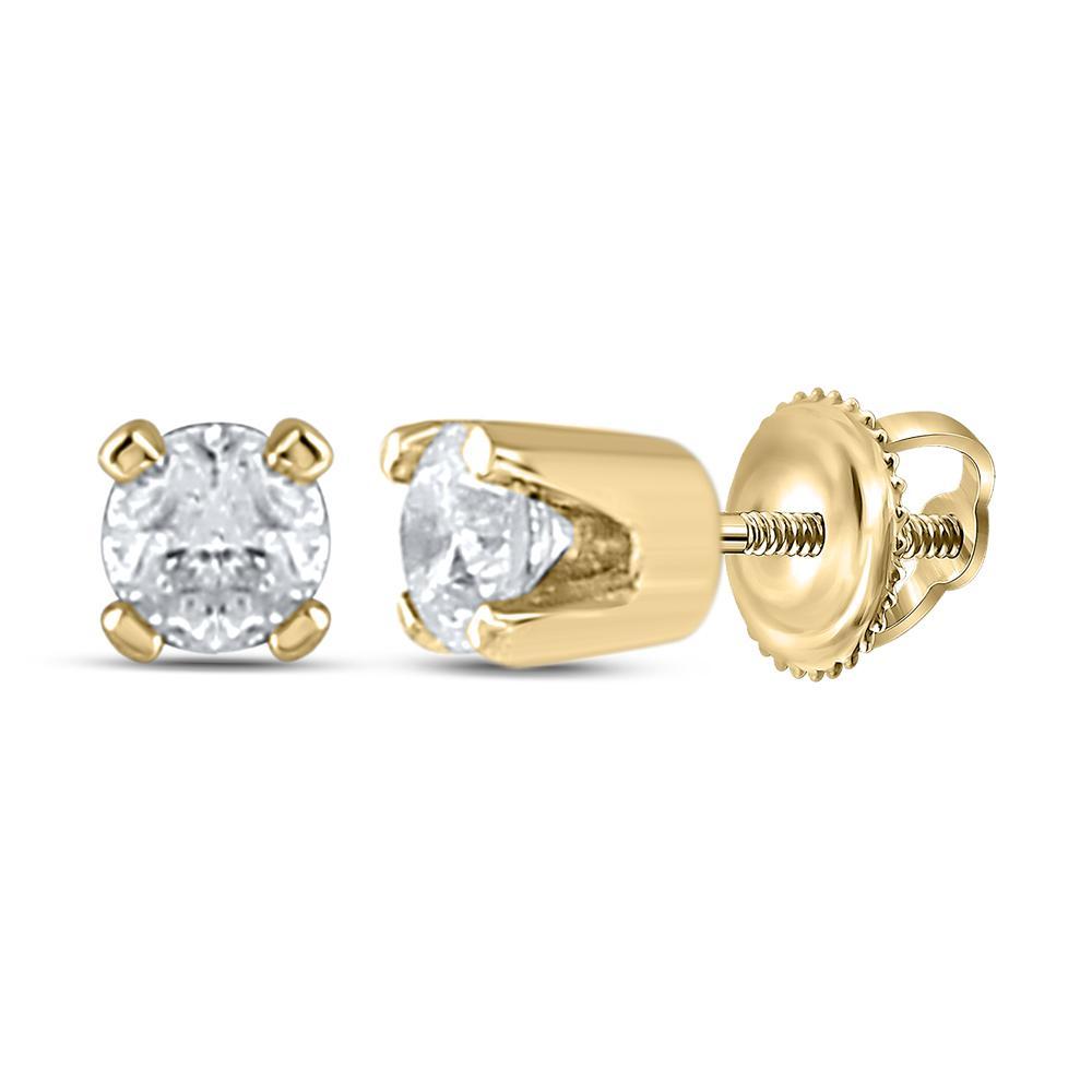 14kt Yellow Gold Womens Round Diamond Solitaire Earrings 1/20 Cttw
