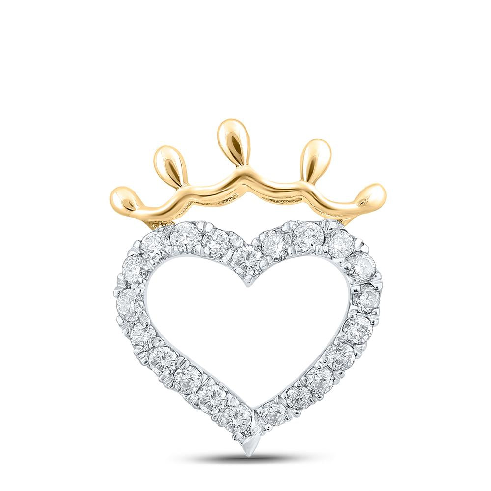 10kt Yellow Gold Womens Round Diamond Heart Pendant 1/4 Cttw