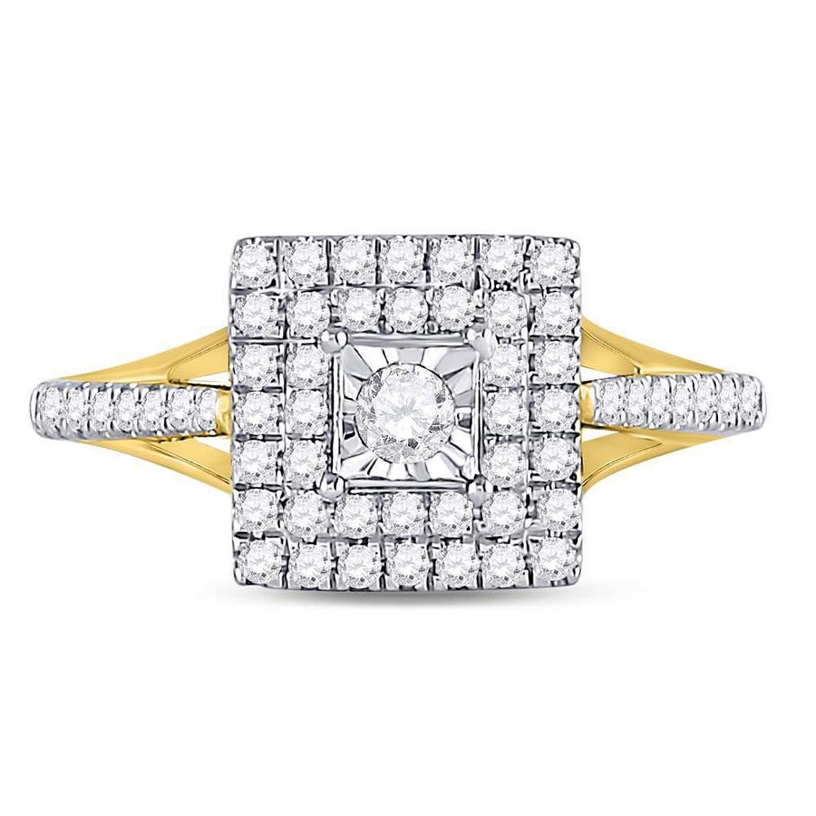 10kt Yellow Gold Round Diamond Square Bridal Wedding Engagement Ring 1/2 Cttw