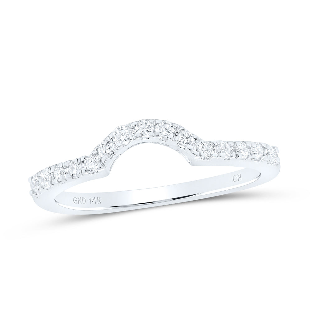 14kt White Gold Womens Round Diamond Curved Wedding Band Ring 1/4 Cttw