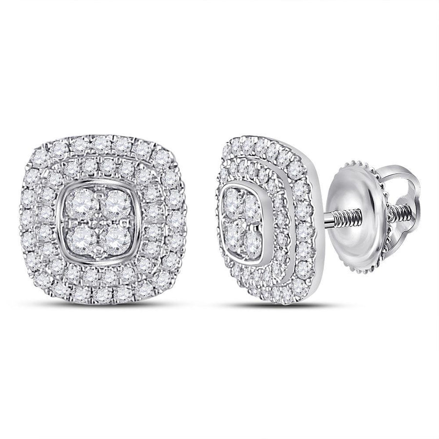 14kt White Gold Womens Round Diamond Cushion Cluster Earrings 1/2 Cttw