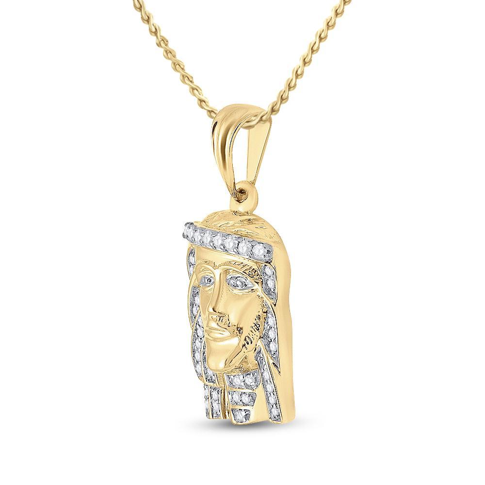10kt Yellow Gold Mens Round Diamond Jesus Face Charm Pendant 1/3 Cttw