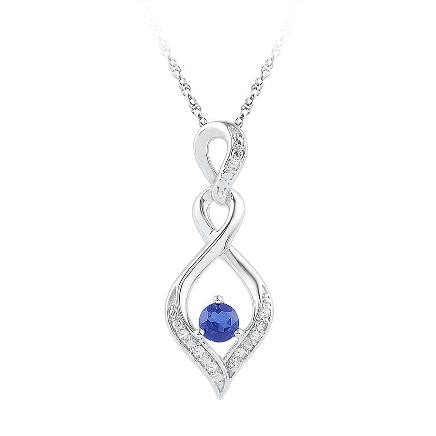 Sterling Silver Womens Round Synthetic Blue Sapphire Solitaire Pendant 1/5 Cttw