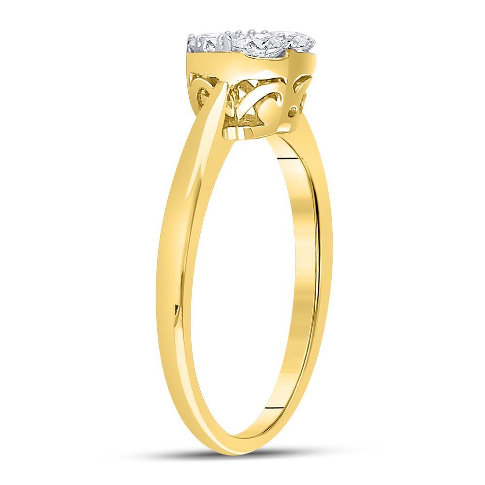 10kt Yellow Gold Womens Round Diamond Heart Cluster Ring 1/2 Cttw