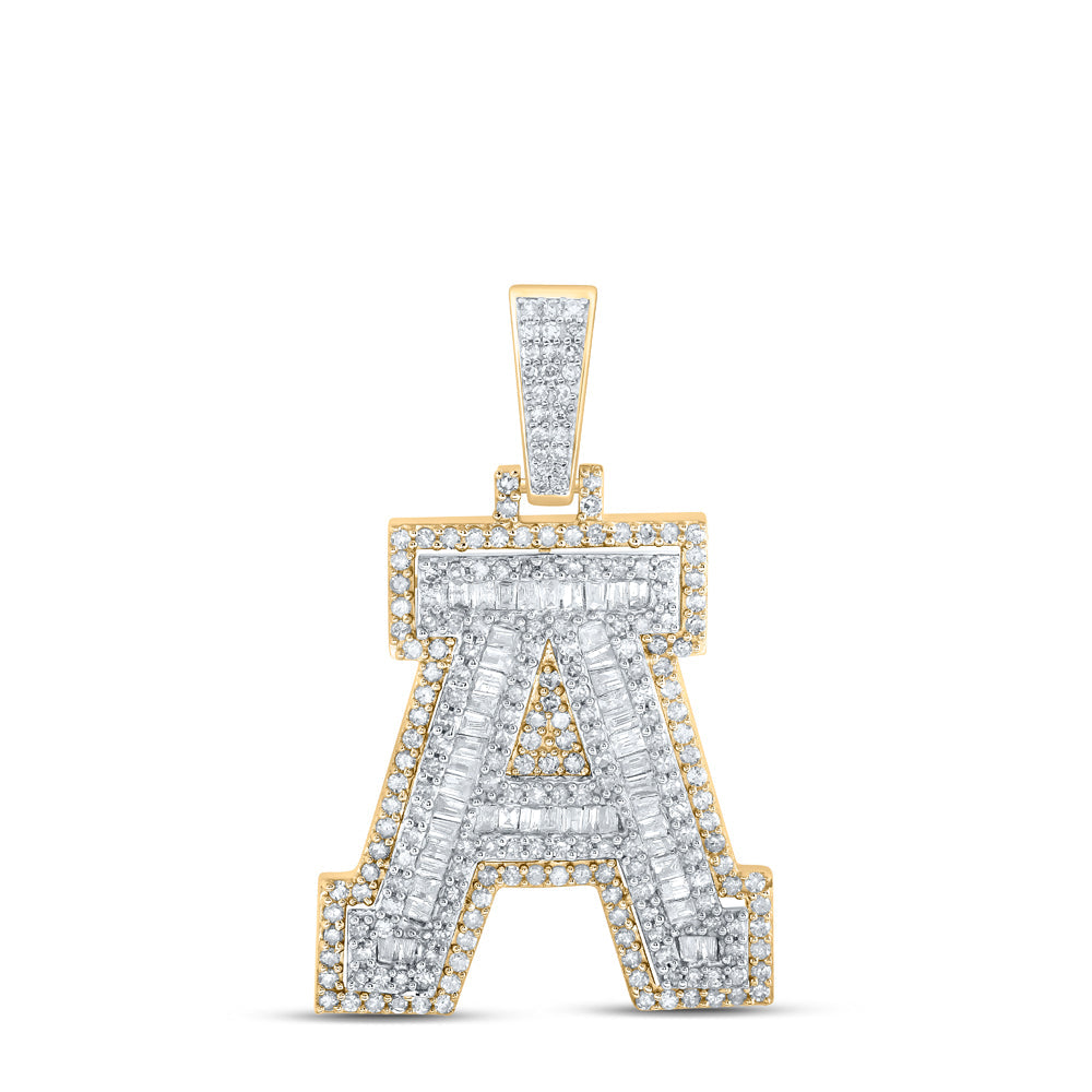 10kt Yellow Gold Mens Round Diamond A Initial Letter Charm Pendant 7/8 Cttw