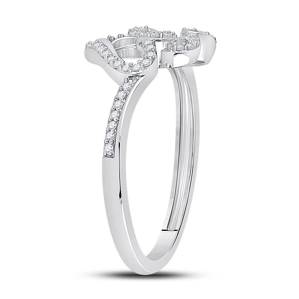 10kt White Gold Womens Round Diamond Double Heart Ring 1/8 Cttw