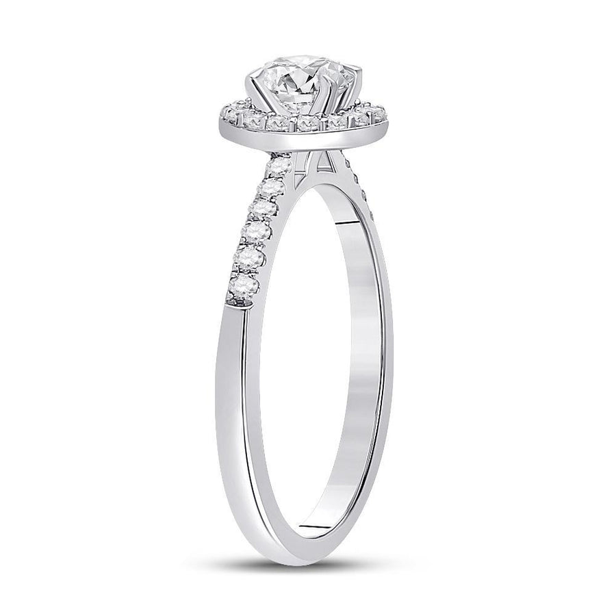 14kt White Gold Round Diamond Halo Bridal Wedding Engagement Ring 7/8 Cttw