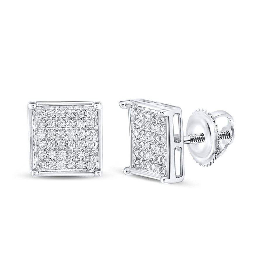 14kt White Gold Womens Round Diamond Square Earrings 1/4 Cttw