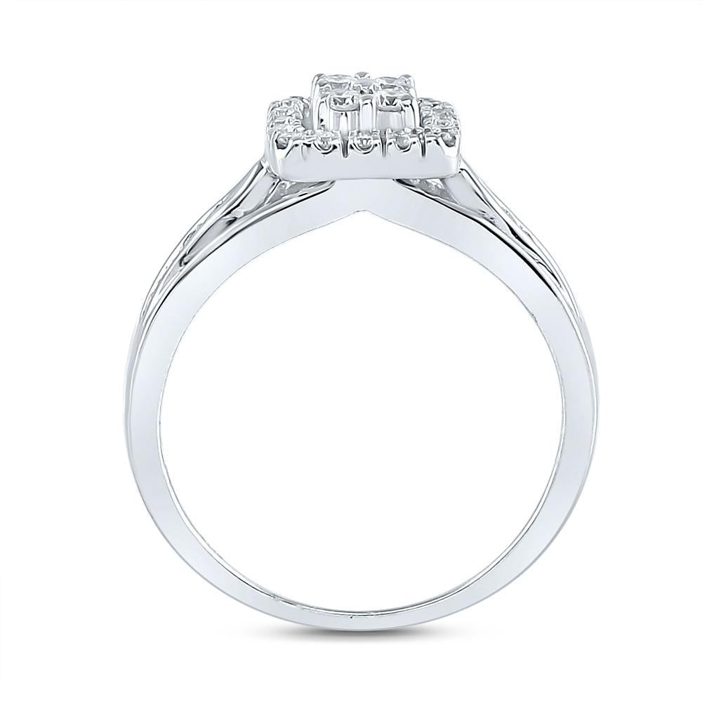 10kt White Gold Round Diamond Cluster Bridal Wedding Ring Band Set 1/2 Cttw