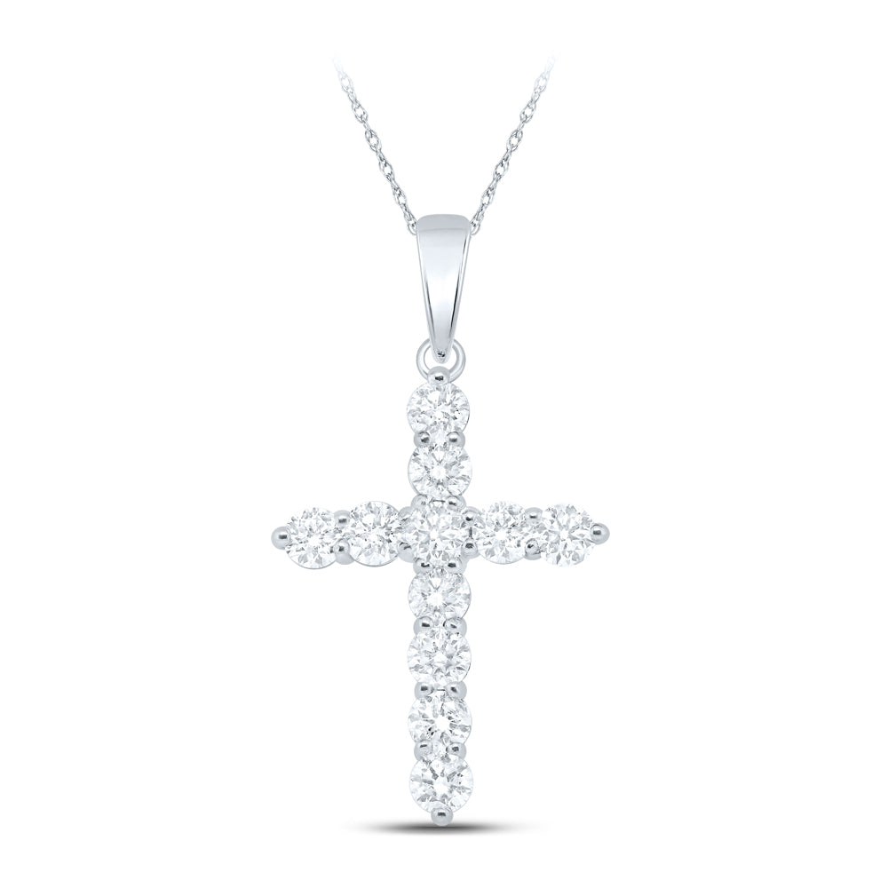 10kt White Gold Womens Round Diamond Cross Pendant 1-1/2 Cttw