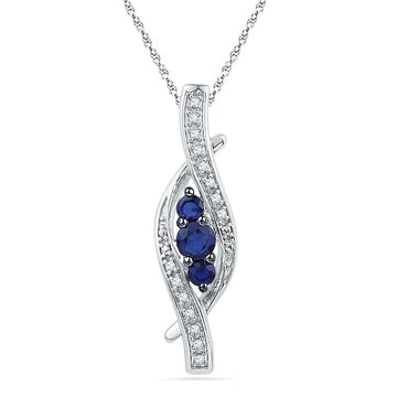 Sterling Silver Womens Round Synthetic Blue Sapphire Diamond Pendant 1/20 Cttw