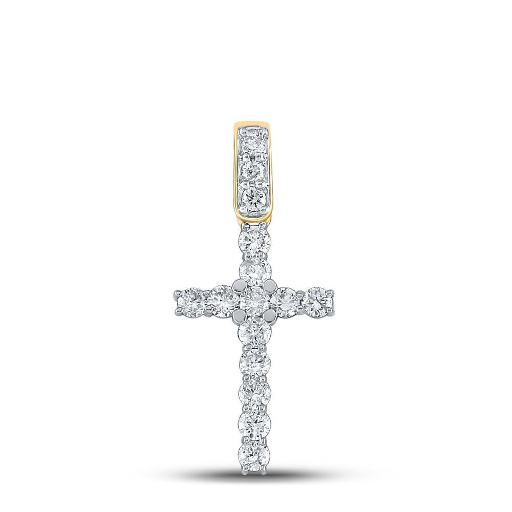 10kt Yellow Gold Mens Round Diamond Cross Charm Pendant 3/4 Cttw