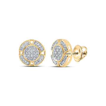 10kt Yellow Gold Round Diamond Circle Earrings 1/6 Cttw