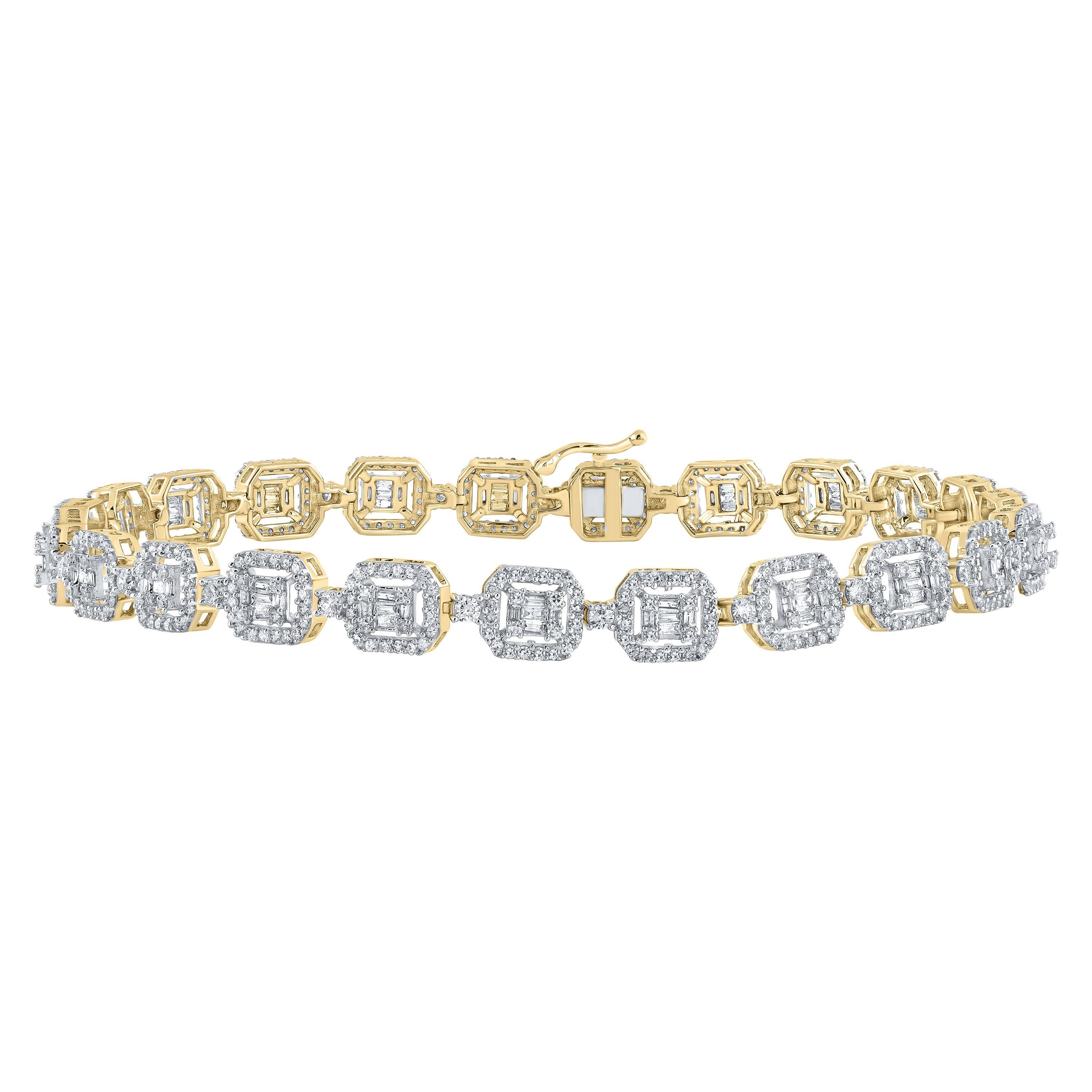 14kt Yellow Gold Mens Round Diamond Geometric Link Bracelet 4 Cttw