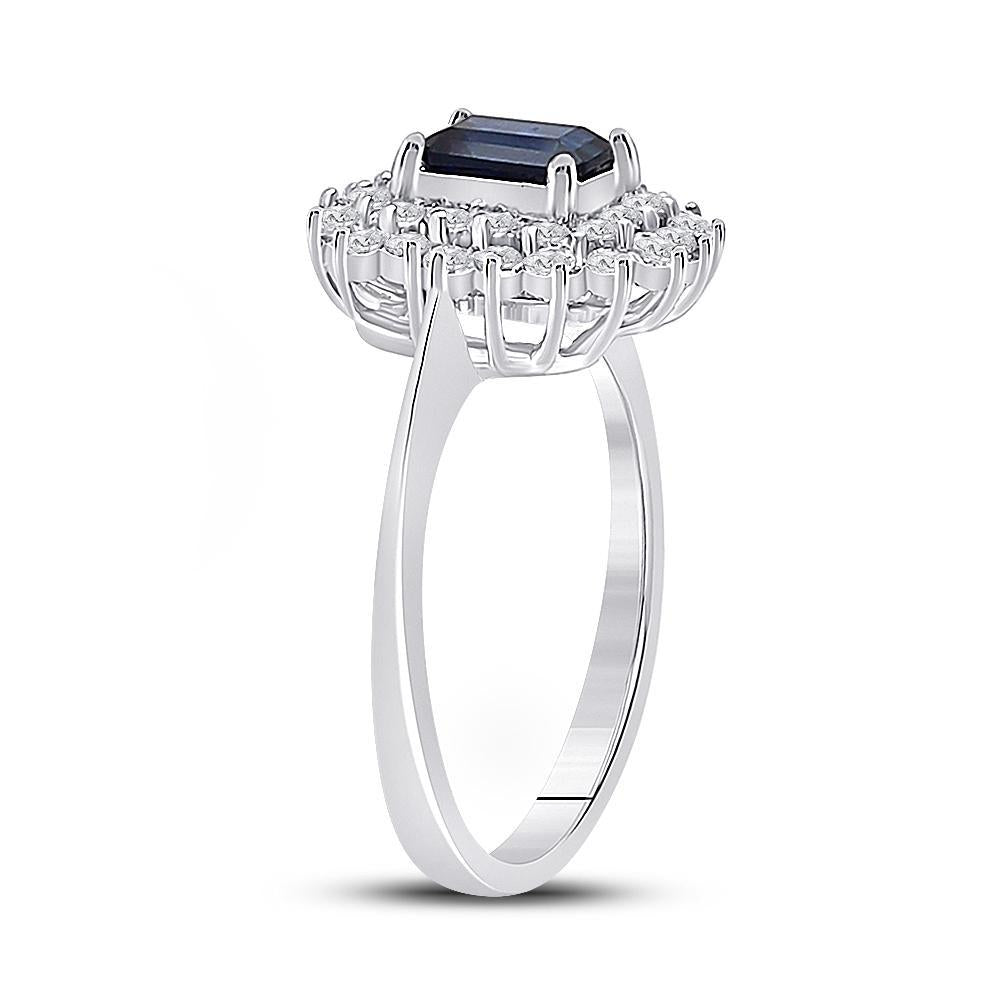 10kt White Gold Womens Emerald Synthetic Blue Sapphire Solitaire Ring 1-1/3 Cttw