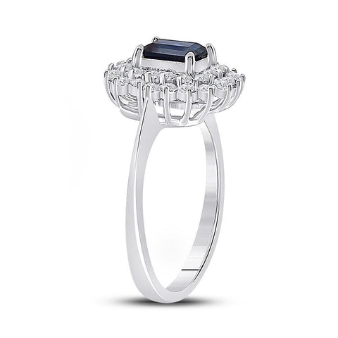10kt White Gold Womens Emerald Synthetic Blue Sapphire Solitaire Ring 1-1/3 Cttw