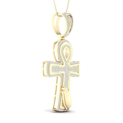 10kt Yellow Gold Mens Round Diamond Ankh Cross Charm Pendant 5/8 Cttw