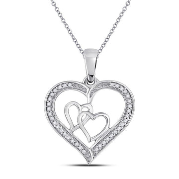 Sterling Silver Womens Round Diamond Triple Heart Outline Pendant 1/8 Cttw