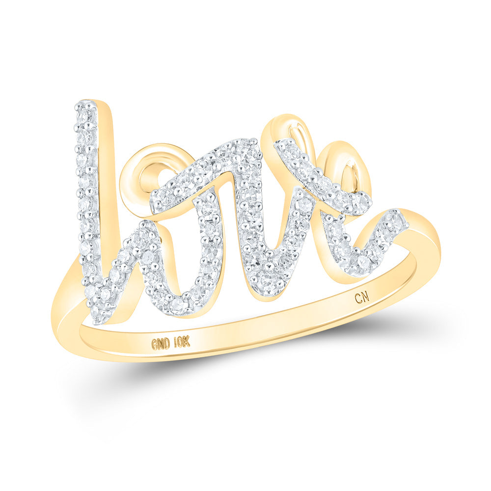 10kt Yellow Gold Womens Round Diamond Love Fashion Ring 1/5 Cttw