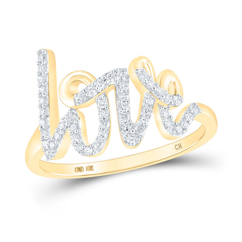 10kt Yellow Gold Womens Round Diamond Love Fashion Ring 1/5 Cttw