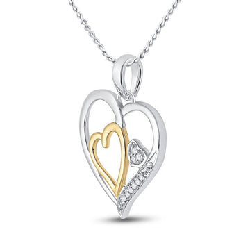 Two-tone Sterling Silver Womens Round Diamond Heart Pendant 1/20 Cttw