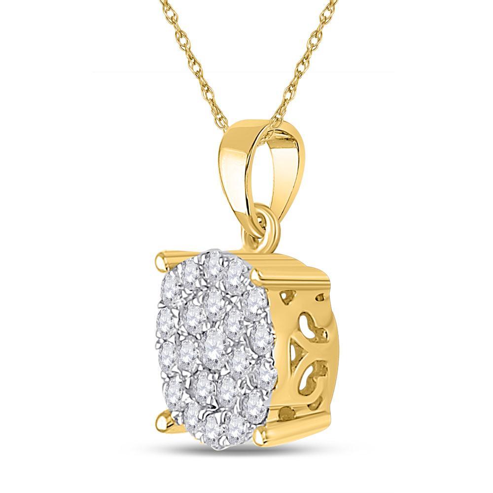 10kt Yellow Gold Womens Round Diamond Cluster Pendant 1/2 Cttw