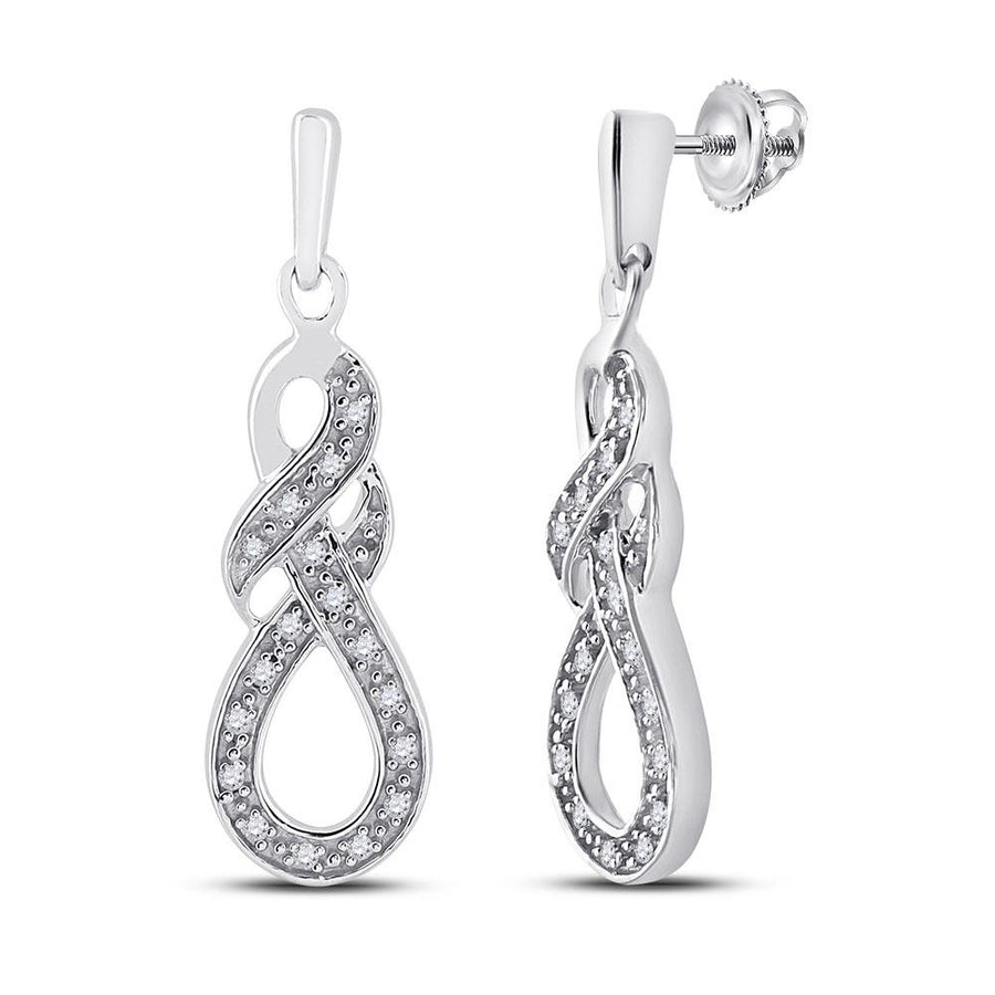 Sterling Silver Womens Round Diamond Dangle Earrings 1/8 Cttw