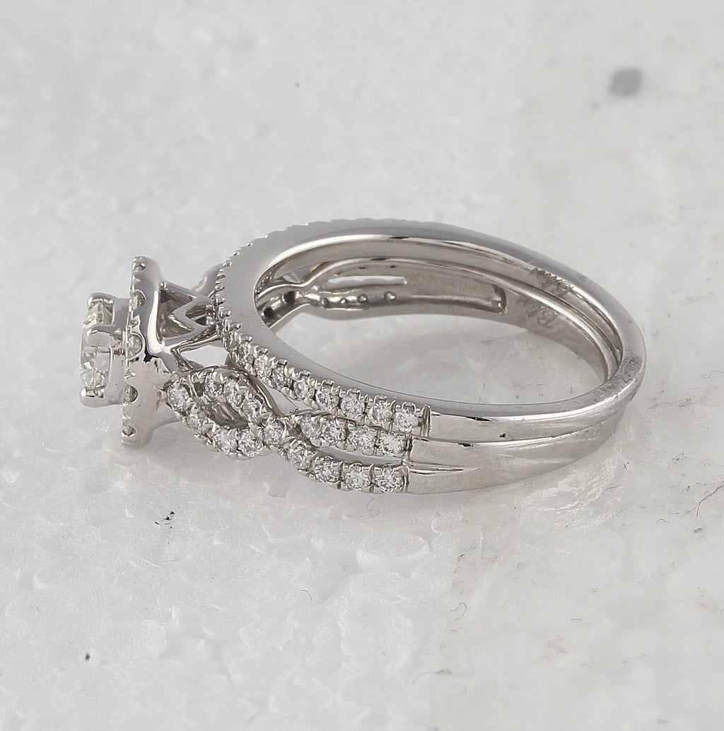 14kt White Gold Round Diamond Bridal Wedding Ring Band Set 1 Cttw