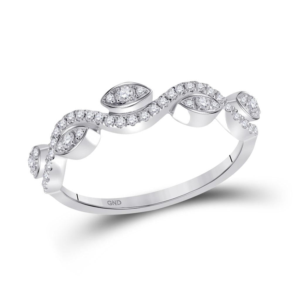 10kt White Gold Womens Round Diamond Wavy Band Ring 1/5 Cttw