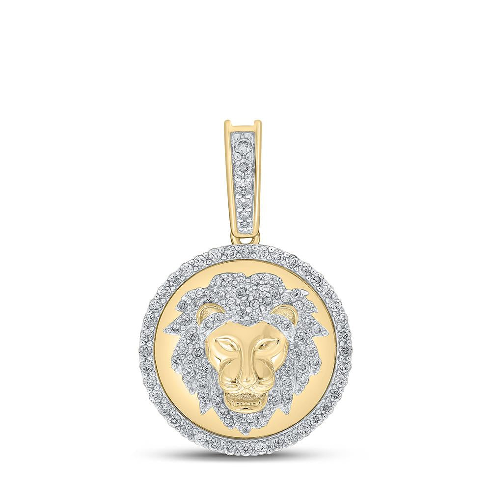 10kt Yellow Gold Mens Round Diamond Lion Face Charm Pendant 1/2 Cttw