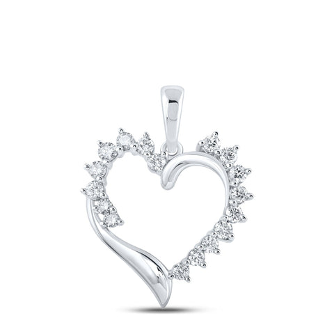 10kt White Gold Womens Round Diamond Heart Pendant 1/2 Cttw