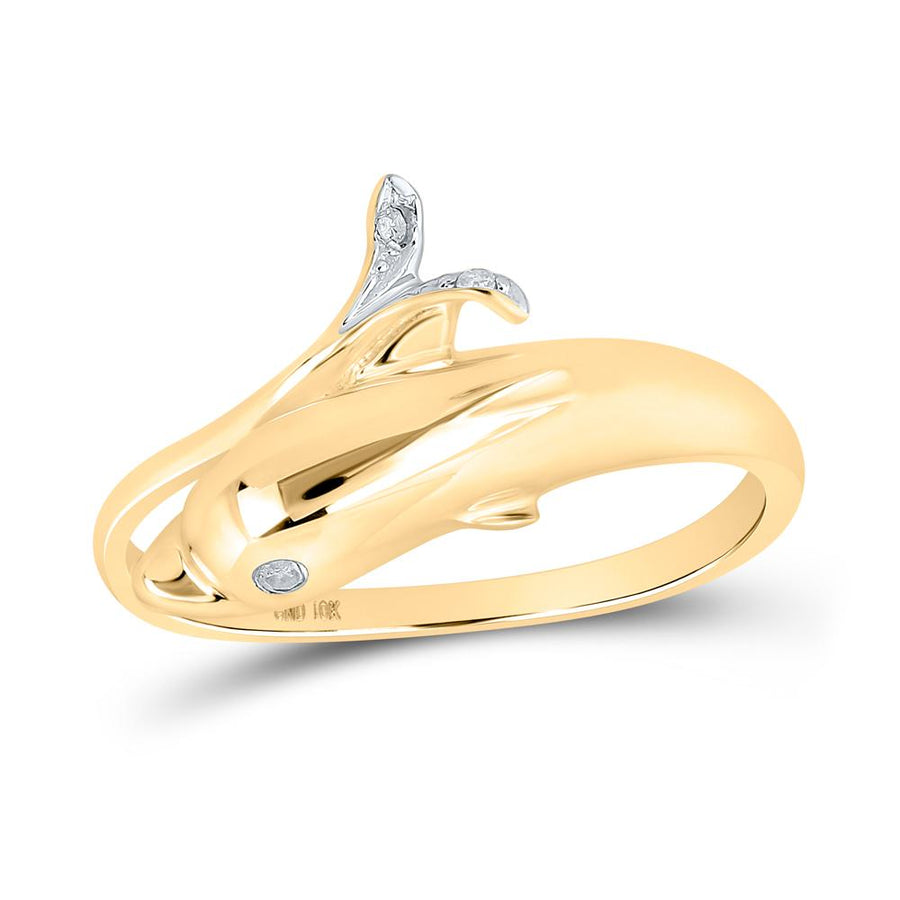 10kt Yellow Gold Womens Round Diamond Dolphin Wrap Ring .03 Cttw
