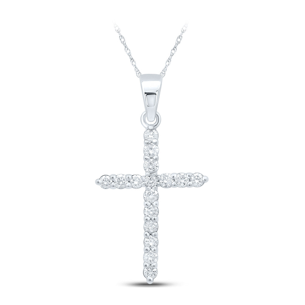 10kt White Gold Womens Round Diamond Cross Pendant 1/4 Cttw