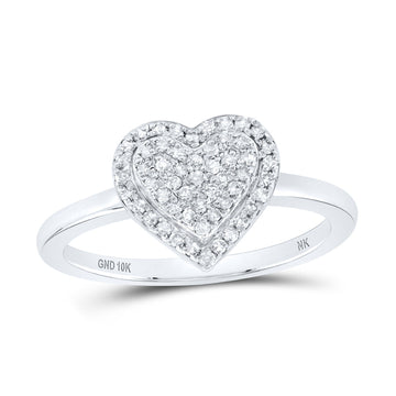10kt White Gold Womens Round Diamond Heart Ring 1/4 Cttw