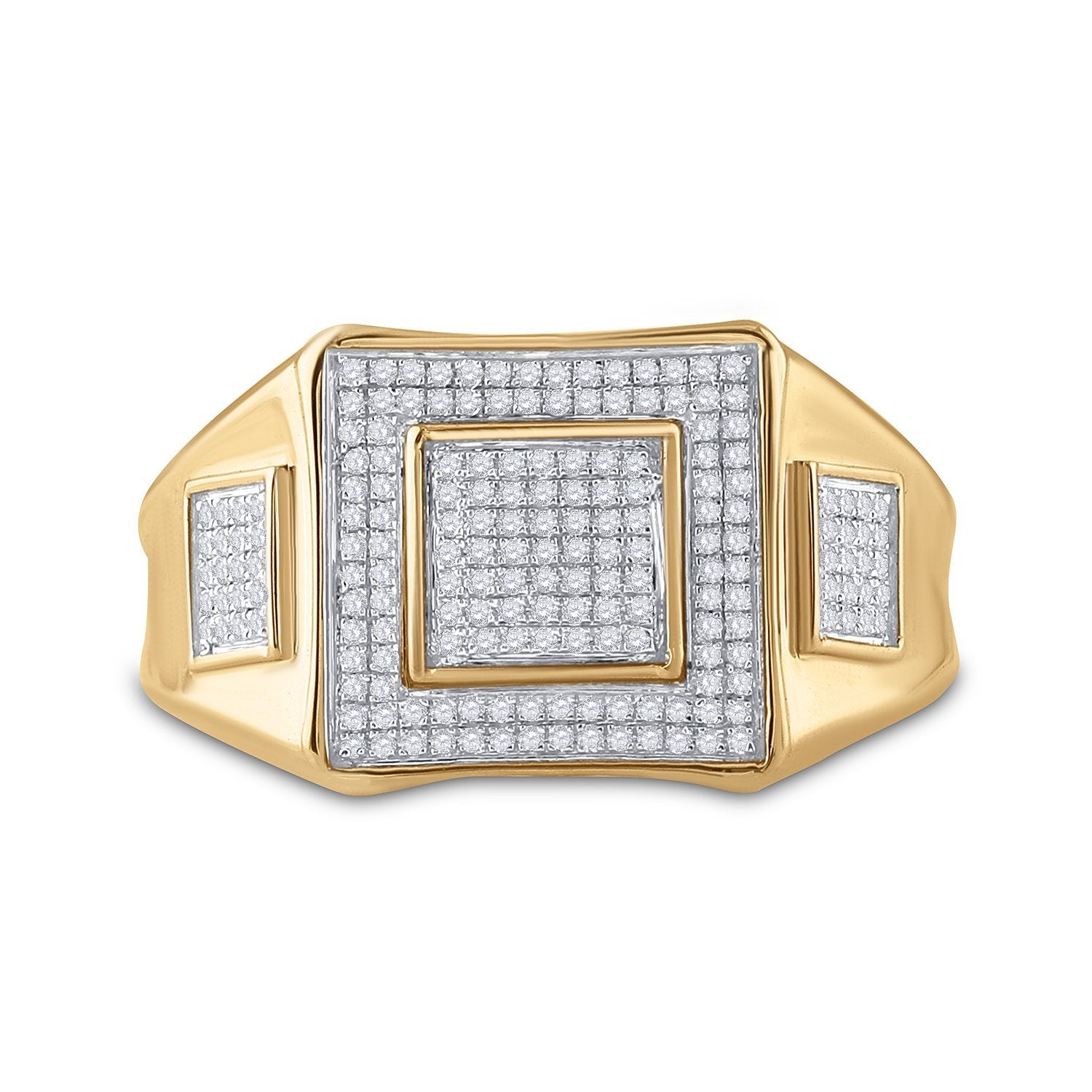 10kt Yellow Gold Mens Round Diamond Square Cluster Ring 1/3 Cttw