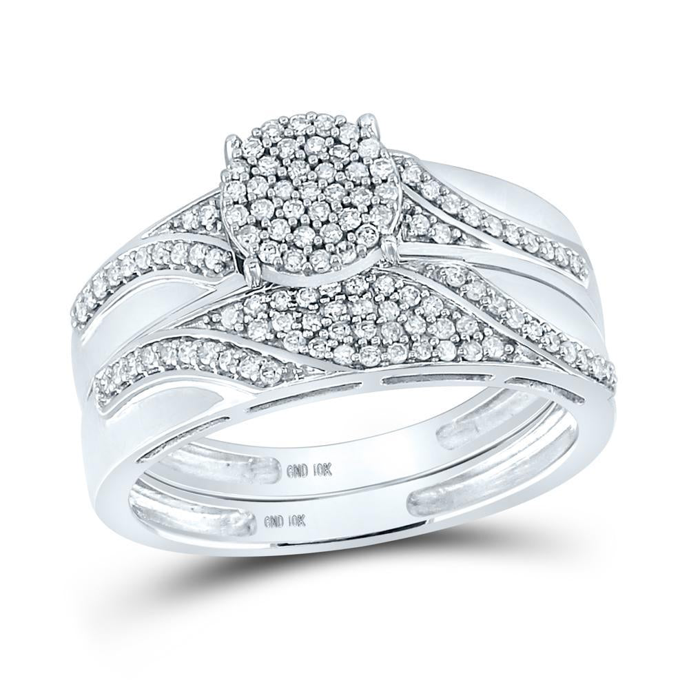 10kt White Gold His Hers Round Diamond Cluster Matching Wedding Set 1/2 Cttw