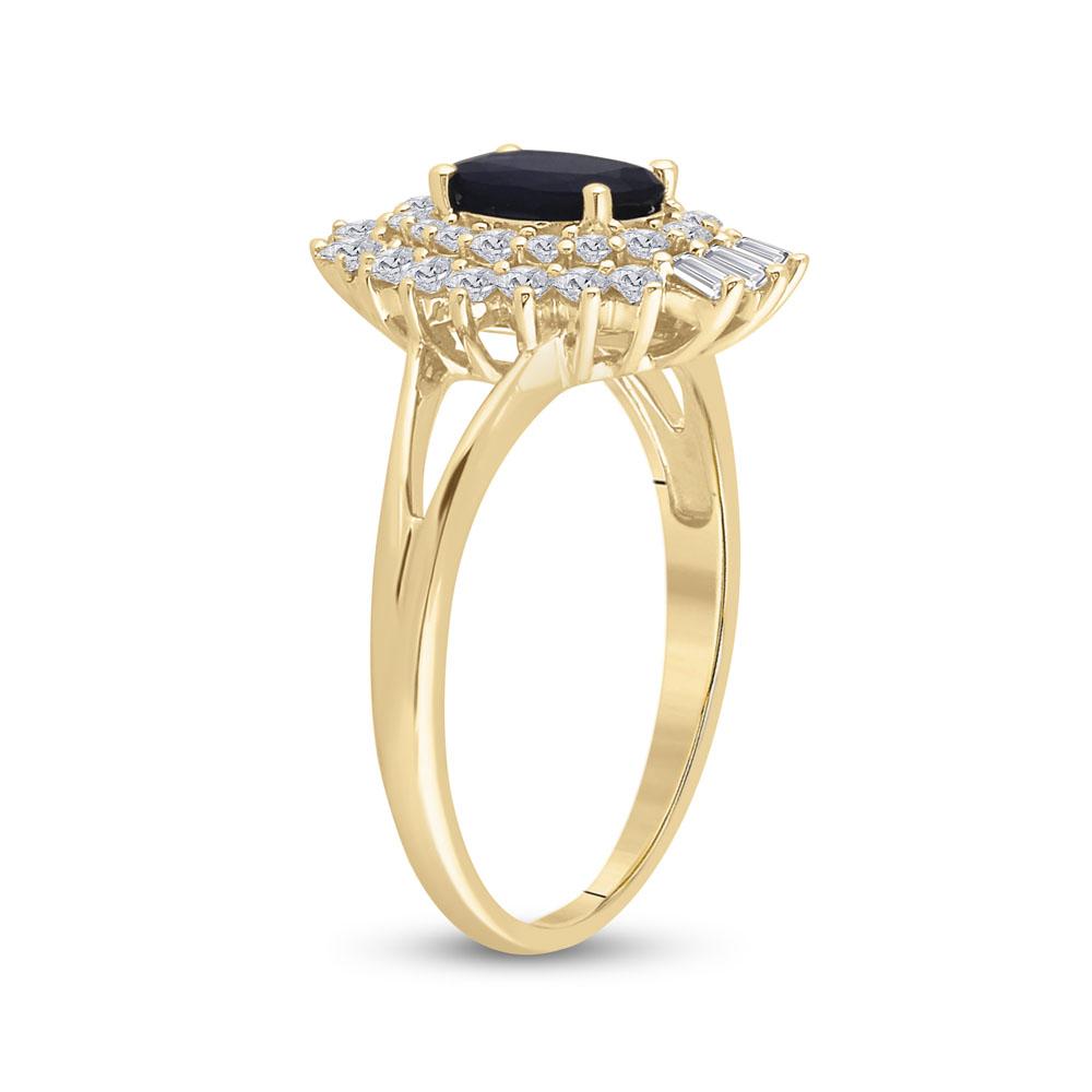 14kt Yellow Gold Womens Oval Blue Sapphire Diamond Solitaire Ring 1-1/3 Cttw