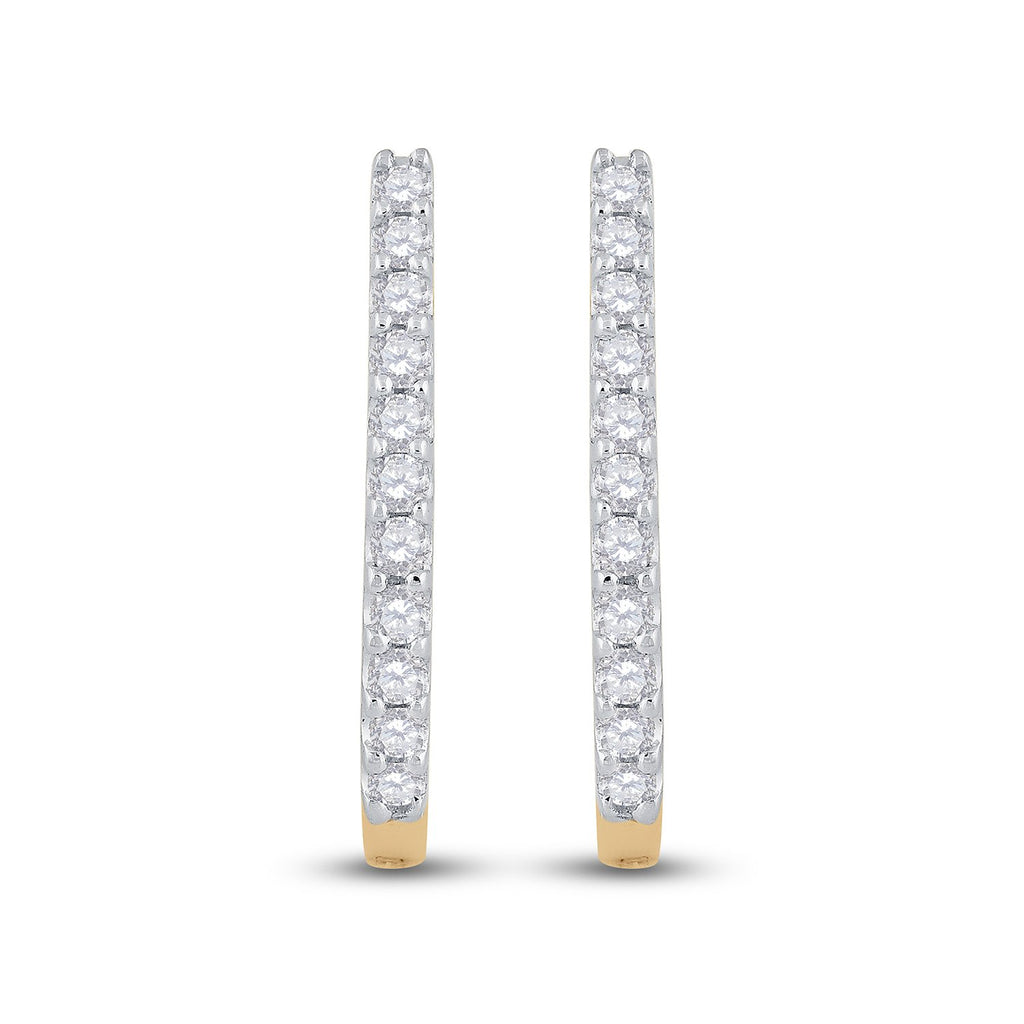 14kt Yellow Gold Womens Round Diamond Hoop Earrings 1/4 Cttw