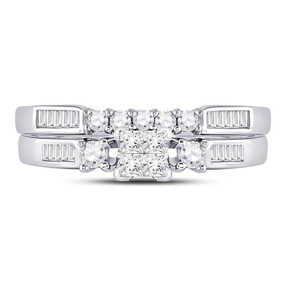 10kt White Gold Princess Diamond Bridal Wedding Ring Band Set 3/8 Cttw