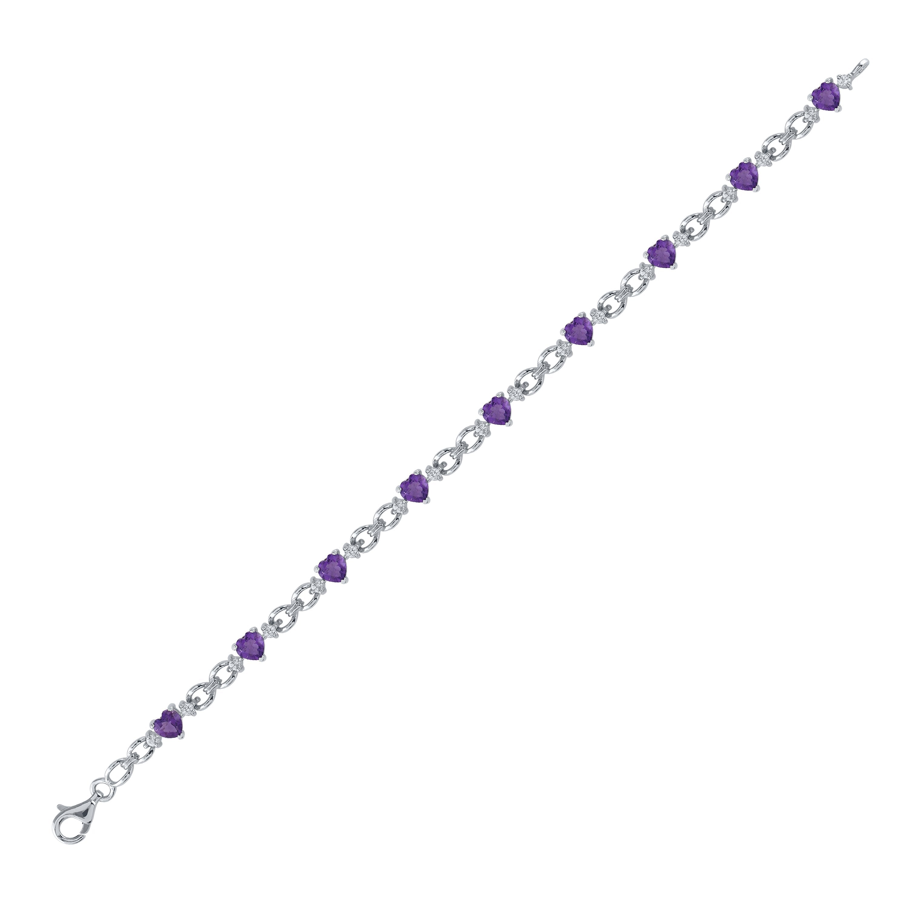 Sterling Silver Womens Heart Synthetic Amethyst Heart Bracelet 5-1/2 Cttw