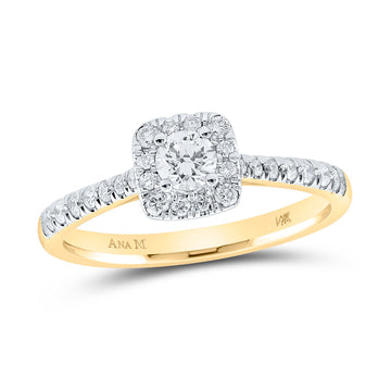 14kt Yellow Gold Round Diamond Halo Bridal Wedding Engagement Ring 1/2 Cttw