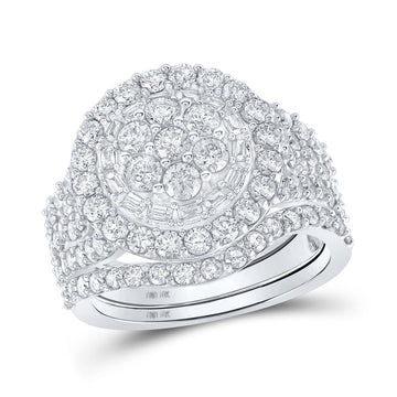 10kt White Gold Round Diamond Cluster Bridal Wedding Ring Band Set 2-1/2 Cttw