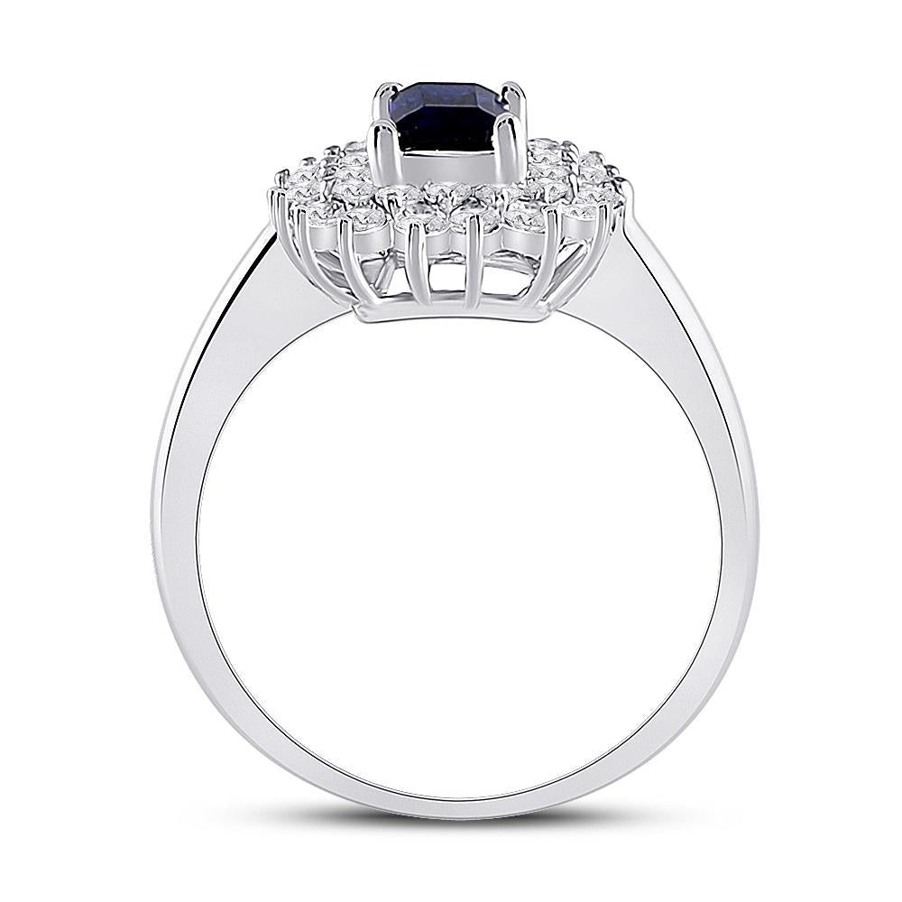 10kt White Gold Womens Emerald Synthetic Blue Sapphire Solitaire Ring 1-1/3 Cttw