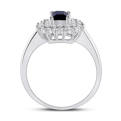 10kt White Gold Womens Emerald Synthetic Blue Sapphire Solitaire Ring 1-1/3 Cttw