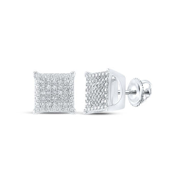 Sterling Silver Womens Round Diamond Square Earrings 1/6 Cttw