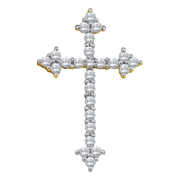 10kt Yellow Gold Womens Round Diamond Pointed Cross Crucifix Faith Pendant 1/4 Cttw