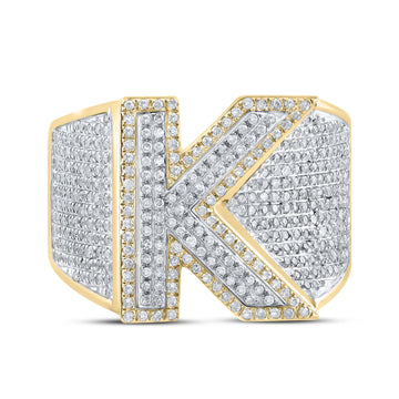 10kt Two-tone Gold Mens Round Diamond Initial K Letter Ring 1-1/5 Cttw